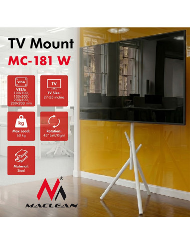 Maclean Uchwyt / Stojak Podłogowy Do Tv, 27-55", Max. Vesa 200X200, Max. 60Kg Mc-181 W