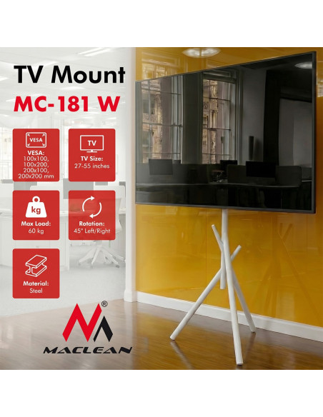 Maclean Uchwyt / Stojak Podłogowy Do Tv, 27-55", Max. Vesa 200X200, Max. 60Kg Mc-181 W