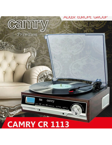 Camry Premium Cr1113 Gramofon Z Napędem Pasowym Czarny, Chrom, Drewno Pół-Automatyczny