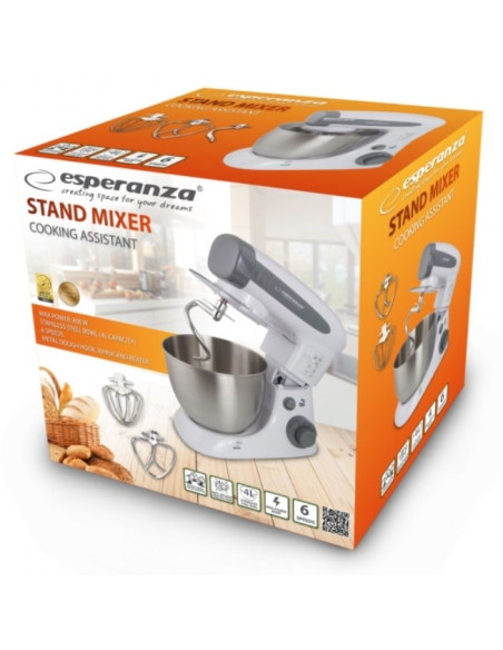 Esperanza Cooking Assista Ekm024 Robot Kuchenny Wielofunkcyjny Planetarny 4 L Biały 800 W