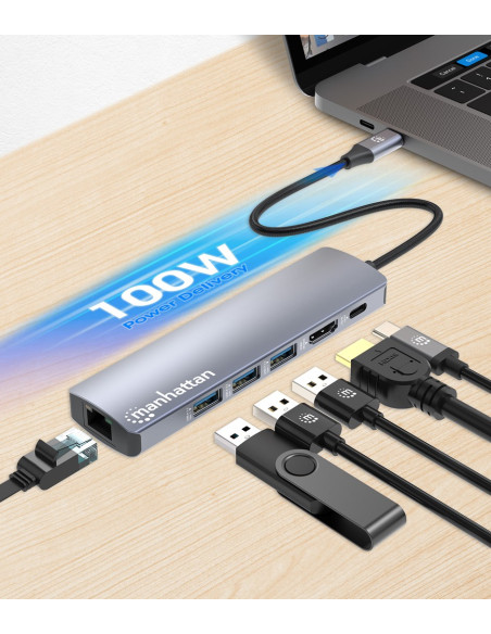 Manhattan 153959 Stacja Dokująca Przewodowa Usb 3.2 Gen 1 (3.1 Gen 1) Type-C Srebrny