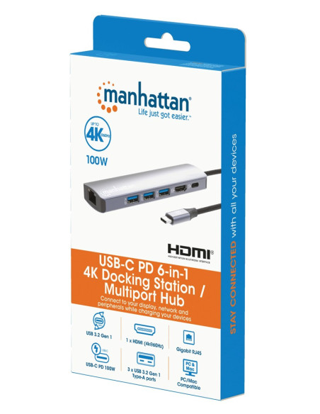 Manhattan 153959 Stacja Dokująca Przewodowa Usb 3.2 Gen 1 (3.1 Gen 1) Type-C Srebrny