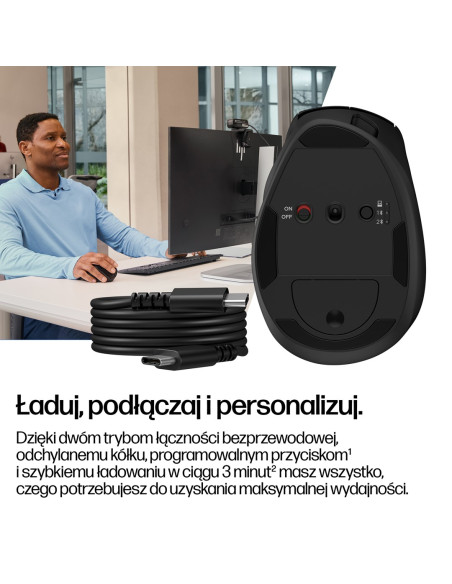 Mysz Hp Tilt Ergonomic Black Mouse 720M Wireless / Bluetooth Bezprzewodowa Czarna Bh0Z4Aa