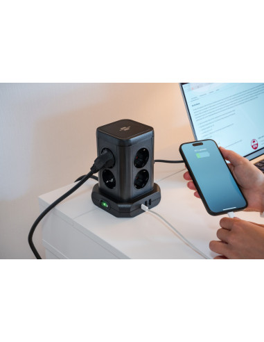 Brennenstuhl 1153560010 Wieża Zasilająca Tower 8 Gniazd 2Xusb-A 1Xusb-C Pd 2M Schuko Czarna