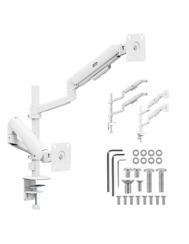 Ergo Office Uchwyt Na 2 Monitory, Sprężyna Gazowa, 17"-32", 1-10Kg, Biały Mat Er-692 W