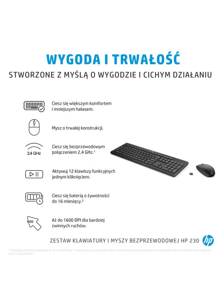 Zestaw Klawiatura + Mysz Hp 230 Wireless Mouse And Keyboard Combo Bezprzewodowe Czarne 18H24Aa Abb