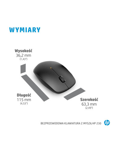 Zestaw Klawiatura + Mysz Hp 230 Wireless Mouse And Keyboard Combo Bezprzewodowe Czarne 18H24Aa Abb