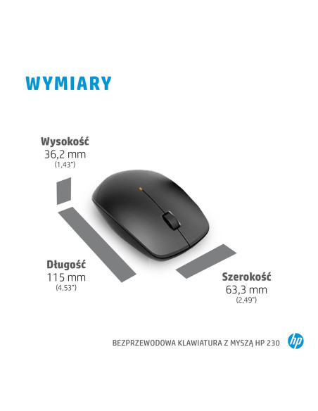 Zestaw Klawiatura + Mysz Hp 230 Wireless Mouse And Keyboard Combo Bezprzewodowe Czarne 18H24Aa Abb
