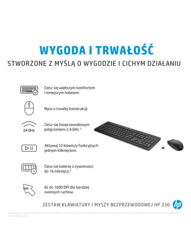 Zestaw Klawiatura + Mysz Hp 230 Wireless Mouse And Keyboard Combo Bezprzewodowe Czarne Niemiecki Układ Klawiszy Qwertz 18H24Aa A