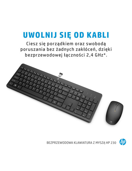 Zestaw Klawiatura + Mysz Hp 230 Wireless Mouse And Keyboard Combo Bezprzewodowe Czarne Niemiecki Układ Klawiszy Qwertz 18H24Aa A