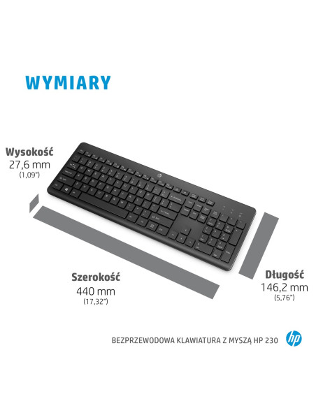 Zestaw Klawiatura + Mysz Hp 230 Wireless Mouse And Keyboard Combo Bezprzewodowe Czarne Niemiecki Układ Klawiszy Qwertz 18H24Aa A