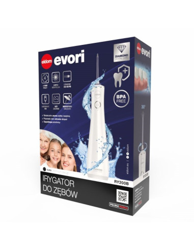Eldom Irygator Ry200B 230 Ml Akumulatorowy,Biały, Czas Pracy 60 Min. Czas Ładowania Ok. 6 H, Ipx7, Etui Podróżne, Przewód Usb