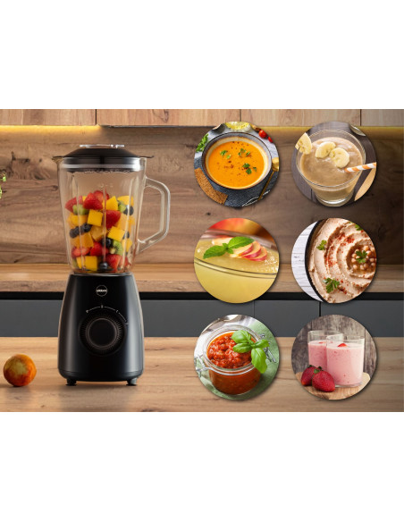 Eldom Blender Kielichowy Bk6 Noxar 100W Czarny 22000 Obr/Nin Kielich 1,8 L Ze Szkła Hartowanego Dwa Poziomy Rędkości + Pulse