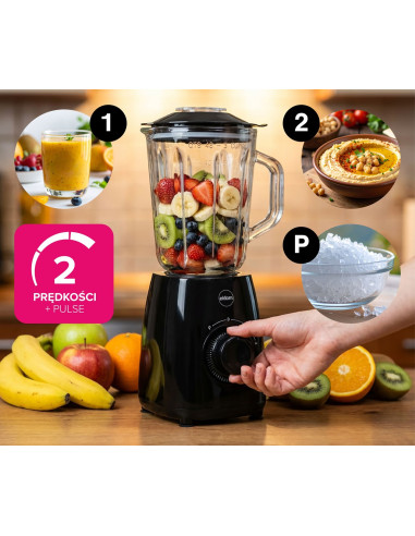 Eldom Blender Kielichowy Bk6 Noxar 100W Czarny 22000 Obr/Nin Kielich 1,8 L Ze Szkła Hartowanego Dwa Poziomy Rędkości + Pulse