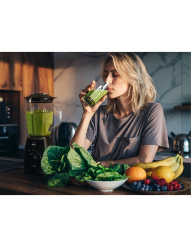 Eldom Blender Kielichowy Bk6 Noxar 100W Czarny 22000 Obr/Nin Kielich 1,8 L Ze Szkła Hartowanego Dwa Poziomy Rędkości + Pulse