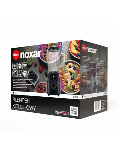 Eldom Blender Kielichowy Bk6 Noxar 100W Czarny 22000 Obr/Nin Kielich 1,8 L Ze Szkła Hartowanego Dwa Poziomy Rędkości + Pulse