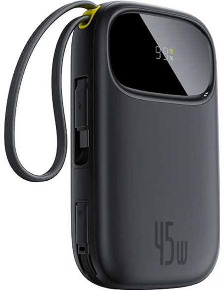 Powerbank Baseus Enerfill Fc31 Qpow3 20000Mah 22.5W Z Wyświetlaczem Cyfrowym I 2 Wbudowanymi Kablami (Usb-C + Lightning) - Czarn