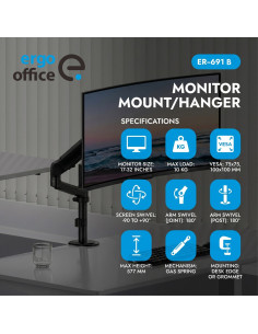 Ergo Office Uchwyt / Wieszak Na Monitor, 17"-32", 1-10Kg, Czarny Mat, Max. Vesa 100X100 Er-691 B 2