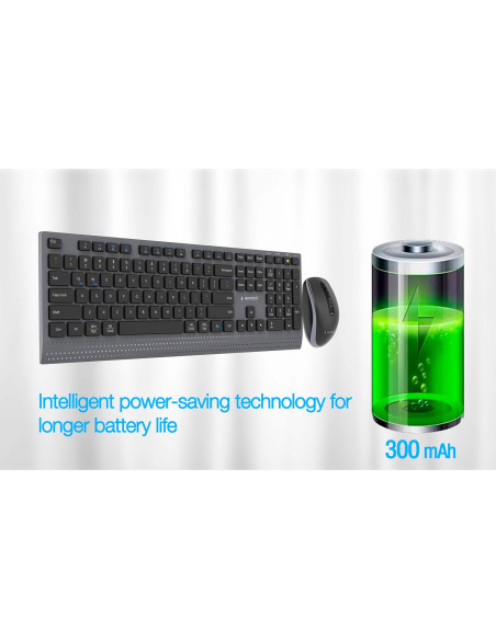 Gembird Bezprzewodowy Zestaw Klawiatury + Mysz Dual Mode, 2.4 Ghz + Bt, Slim, Układ Us, Kolor Czarny