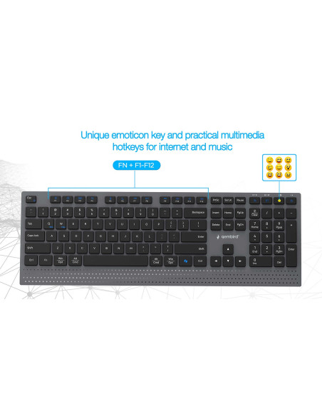 Gembird Bezprzewodowy Zestaw Klawiatury + Mysz Dual Mode, 2.4 Ghz + Bt, Slim, Układ Us, Kolor Czarny