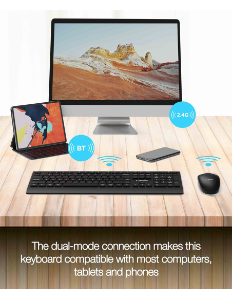 Gembird Bezprzewodowy Zestaw Klawiatury + Mysz Dual Mode, 2.4 Ghz + Bt, Slim, Układ Us, Kolor Czarny