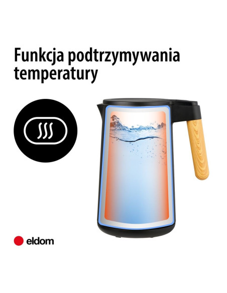 Eldom Czajnik Bezprzewodowy Z Regulacją Tem. C550 Czarny 5 Zapisanych Programów: 40, 70, 80, 90, 100°C (Tworzywo + Stal Szlac