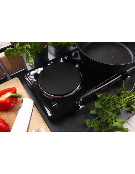Eldom Elektryczna Kuchenka Dwupalnikowa Pg22 2500W, Płynna Regulacja Temperatury Średnice Płyt 18,5 Cm + 15,5 Cm