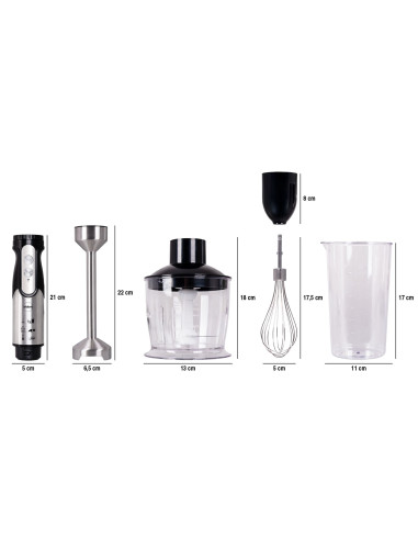 Eldom Blender Wielofunkcyjny Bl250 Vexi 800W Czarno-Srebrny Metalowa Końcówka Do Rozdrabniania, Pojemnik Z Nożem Siekającym O