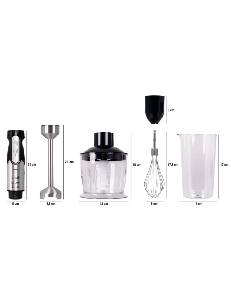 Eldom Blender Wielofunkcyjny Bl250 Vexi 800W Czarno-Srebrny Metalowa Końcówka Do Rozdrabniania, Pojemnik Z Nożem Siekającym O