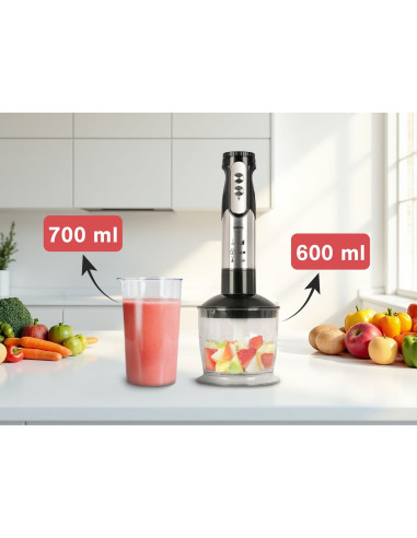 Eldom Blender Wielofunkcyjny Bl250 Vexi 800W Czarno-Srebrny Metalowa Końcówka Do Rozdrabniania, Pojemnik Z Nożem Siekającym O