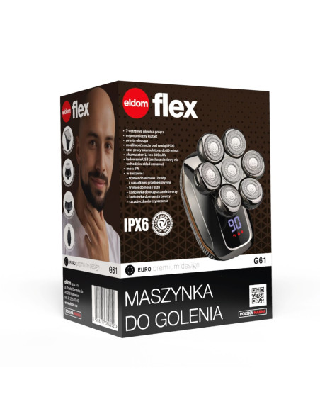 Eldom Maszynka Do Golenia G61 5W 7-Ostrzy Casz Pracy 60 Min. + Trymer + Nasadki Fryjerskie Ipx6