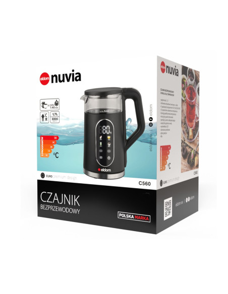Eldom Czajnik Bezprewodowy Z Regulacją Temperatury C560 Nuvia 2000W 1,7 L ,Wyświetlacz Led , Regulacje Temperatury Wody