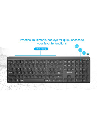 Gembird Bezprzewodowy Zestaw Klawiatury + Mysz Slim Pro Business, Dual Mode, 2,4 Ghz + Bt, Układ Us, Kolor Czarny