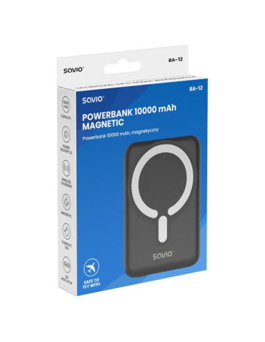 Savio Powerbank 10000 Mah Magnetyczny Czarny Ba-12