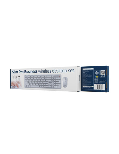 Gembird Bezprzewodowy Zestaw Klawiatury + Mysz Slim Pro Business Na Biurko,Biały, Układ Ru