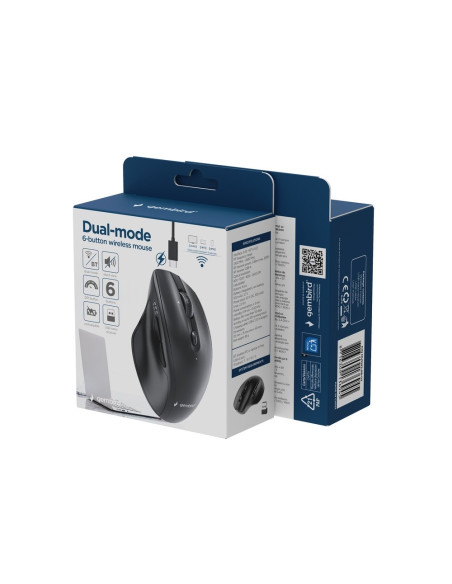 Gembird Mysz Bezprzewodowa Dual-Mode (2.4G + Bt) 2400 Dpi, 6 Przycisków, Kolor Czarny