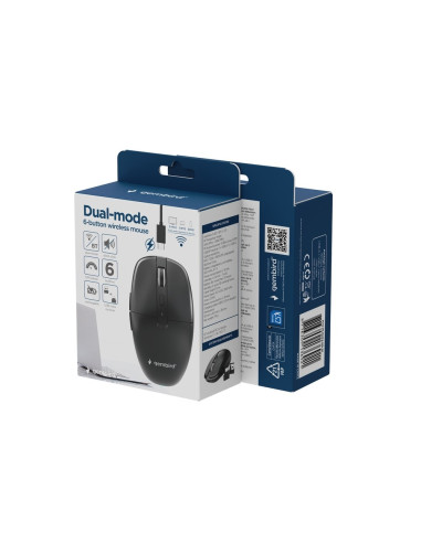 Gembird Mysz Bezprzewodowa Dual-Mode (2.4G + Bt) 1600 Dpi, 6 Przycisków, Kolor Czarny