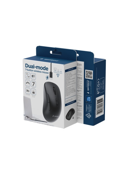 Gembird Mysz Bezprzewodowa Dual Mode (2.4G + Bt) 1600 Dpi, 7 Przycisków, Kolor Czarny