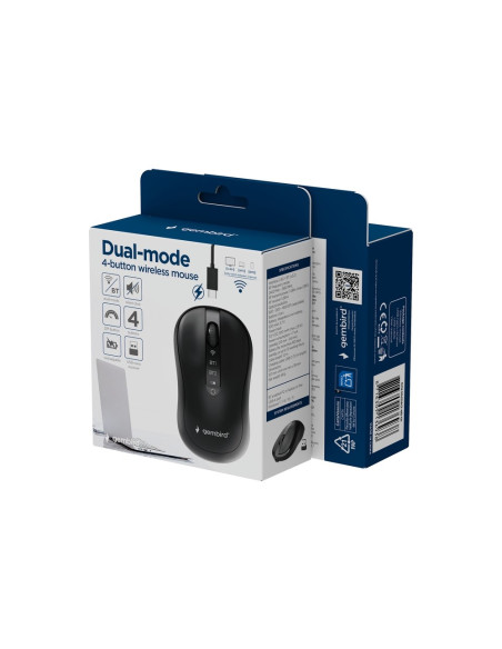 Gembird Mysz Bezprzewodowa Dual Mode (2.4G + Bt) 1600 Dpi, 4 Przyciski, Kolor Czarny
