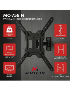 Maclean Uchwyt / Wieszak Do Tv Lub Monitora, Max. 23-65", Max. Obciążenie 30Kg, Uniwersalny, Max. Vesa 400X400 Mc-758 N 2