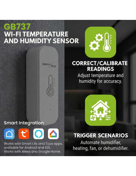 Greenblue Czujnik Temperatury I Wilgotności Wifi, Android/Ios/Alexa/Google Home, 3.0V Dc, Lr03X2 Gb737