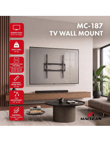 Maclean Uchwyt Wieszak Do Tv 32-75'' Uchwyt / Wieszak Do Tv Maclean, Max Vesa 400X400, 32-75", Do 45Kg, Czarny, Reg. Pochyłu