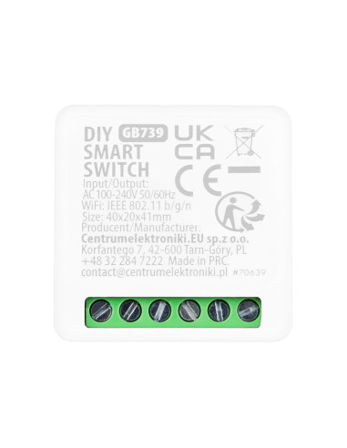Greenblue Przekaźnik Wifi Dopuszkowy, Android/Ios/Alexa/Google Home,100-240V Ac, 50/60Hz, Max.16A, Dla Led 150W Gb739