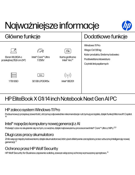 Hp Elitebook X G1I Ultra 7 258V 14.0"Wuxga Ips 800Nits Hp Sure View Ag 32Gb Lpddr5 Ssd1Tb Intel Arc 5G Cam  Ir 5.0Mpx Ai 68Wh W1