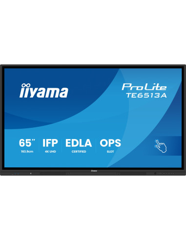 Iiyama Te6513A-B3Ag Signage Display Interaktywny Płaski Panel 163,8 Cm (64.5") Lcd Wi-Fi 500 Cd/M2 4K Ultra Hd Czarny Ekran Doty