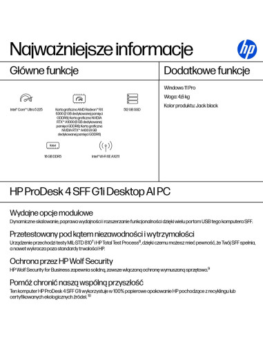 Hp Prodesk 4 Sff G1I Ai Pc Intel Core Ultra 5 225 16 Gb Ddr5-Sdram 512 Gb Ssd Windows 11 Pro Czarny