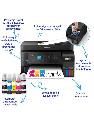 Epson Ecotank L5590 Atramentowa A4 4800 X 1200 Dpi 33 Stron/Min Wi-Fi