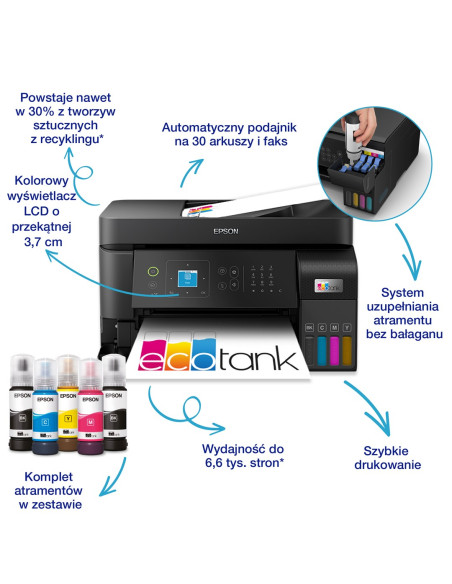 Epson Ecotank L5590 Atramentowa A4 4800 X 1200 Dpi 33 Stron/Min Wi-Fi