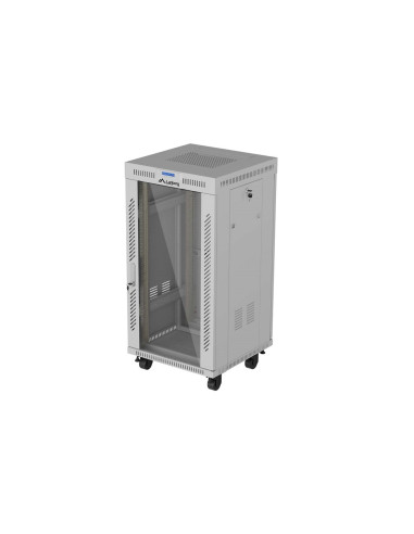 Szafa Instalacyjna Rack Stojąca 19" 22U 600 × 600 Szara, Drzwi Przeszklone, Lcd, Lanberg (Flat Pack)