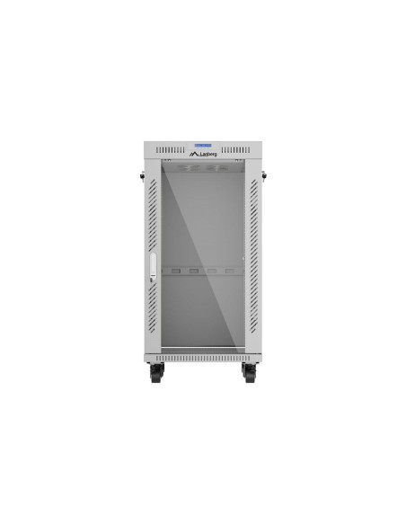 Szafa Instalacyjna Rack Stojąca 19" 22U 600 × 600 Szara, Drzwi Przeszklone, Lcd, Lanberg (Flat Pack)